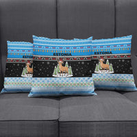 Estonia Christmas Pillow Cover with Reindeer Gingerbread Snowflakes National Emblem and Winter Forest - Wonder Print Shop