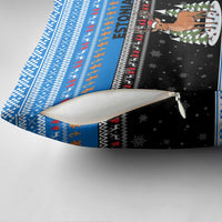 Estonia Christmas Pillow Cover with Reindeer Gingerbread Snowflakes National Emblem and Winter Forest - Wonder Print Shop