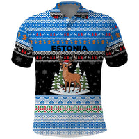 Estonia Christmas Polo Shirt with Reindeer Gingerbread Snowflakes National Emblem and Winter Forest - Wonder Print Shop