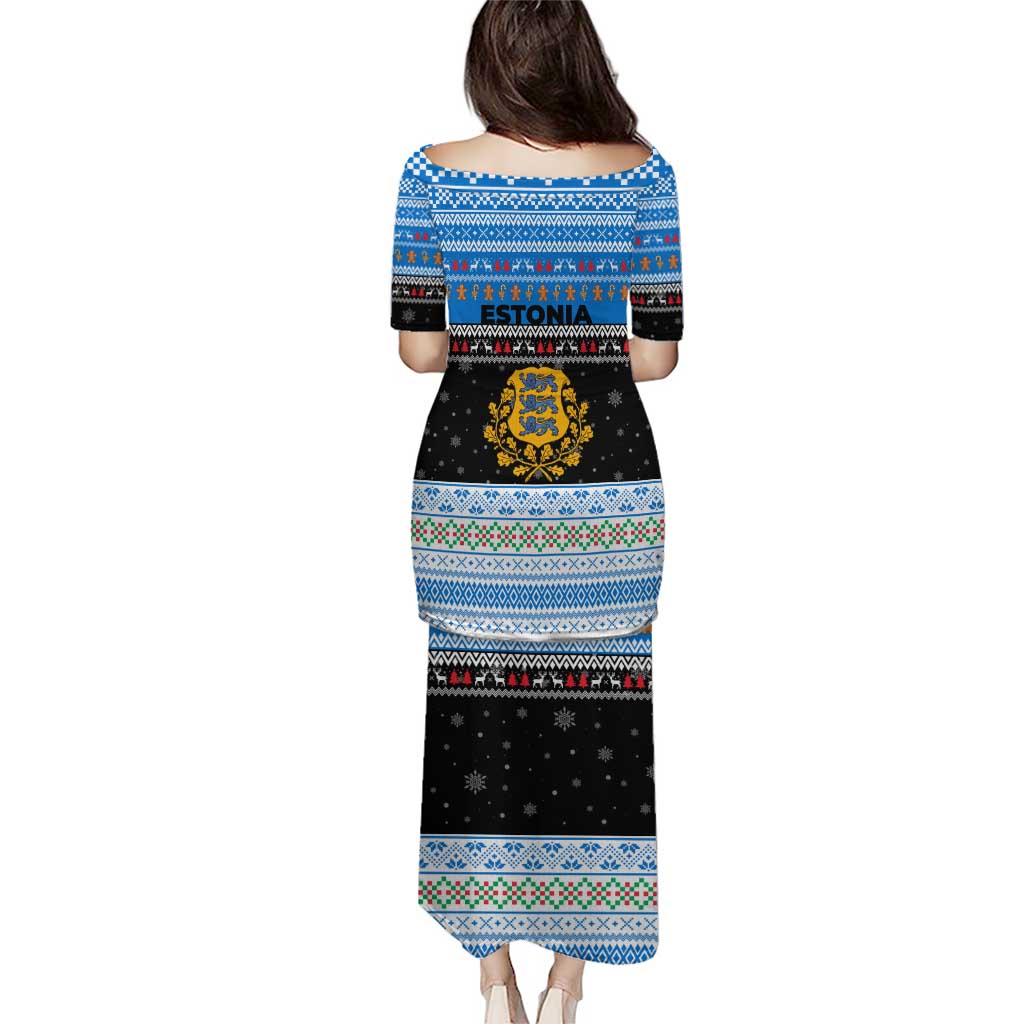 Estonia Christmas Puletasi with Reindeer Gingerbread Snowflakes National Emblem and Winter Forest - Wonder Print Shop