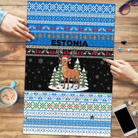 Estonia Christmas Puzzle with Reindeer Gingerbread Snowflakes National Emblem and Winter Forest - Wonder Print Shop
