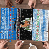 Estonia Christmas Puzzle with Reindeer Gingerbread Snowflakes National Emblem and Winter Forest - Wonder Print Shop