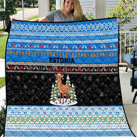 Estonia Christmas Quilt with Reindeer Gingerbread Snowflakes National Emblem and Winter Forest - Wonder Print Shop