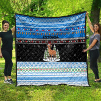 Estonia Christmas Quilt with Reindeer Gingerbread Snowflakes National Emblem and Winter Forest - Wonder Print Shop