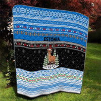Estonia Christmas Quilt with Reindeer Gingerbread Snowflakes National Emblem and Winter Forest - Wonder Print Shop