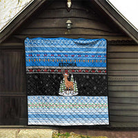 Estonia Christmas Quilt with Reindeer Gingerbread Snowflakes National Emblem and Winter Forest - Wonder Print Shop