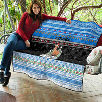 Estonia Christmas Quilt with Reindeer Gingerbread Snowflakes National Emblem and Winter Forest - Wonder Print Shop