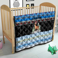 Estonia Christmas Quilt with Reindeer Gingerbread Snowflakes National Emblem and Winter Forest - Wonder Print Shop