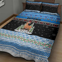 Estonia Christmas Quilt Bed Set with Reindeer Gingerbread Snowflakes National Emblem and Winter Forest - Wonder Print Shop