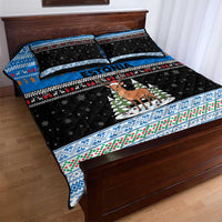 Estonia Christmas Quilt Bed Set with Reindeer Gingerbread Snowflakes National Emblem and Winter Forest - Wonder Print Shop