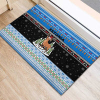 Estonia Christmas Rubber Doormat with Reindeer Gingerbread Snowflakes National Emblem and Winter Forest - Wonder Print Shop