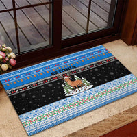 Estonia Christmas Rubber Doormat with Reindeer Gingerbread Snowflakes National Emblem and Winter Forest - Wonder Print Shop