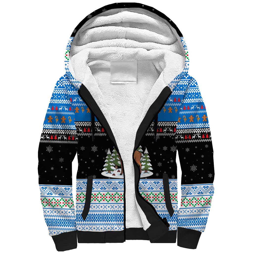 Estonia Christmas Sherpa Hoodie with Reindeer Gingerbread Snowflakes National Emblem and Winter Forest - Wonder Print Shop