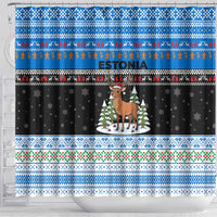 Estonia Christmas Shower Curtain with Reindeer Gingerbread Snowflakes National Emblem and Winter Forest - Wonder Print Shop