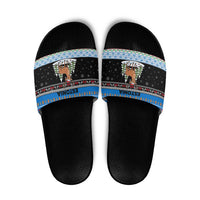 Estonia Christmas Slide Sandals with Reindeer Gingerbread Snowflakes National Emblem and Winter Forest - Wonder Print Shop