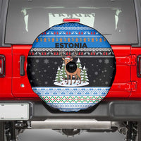 Estonia Christmas Spare Tire Cover with Reindeer Gingerbread Snowflakes National Emblem and Winter Forest - Wonder Print Shop