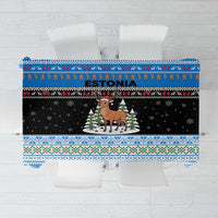 Estonia Christmas Tablecloth with Reindeer Gingerbread Snowflakes National Emblem and Winter Forest - Wonder Print Shop