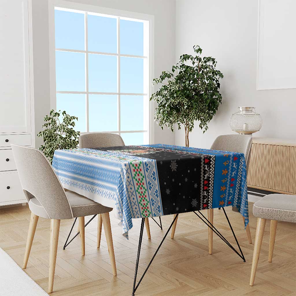 Estonia Christmas Tablecloth with Reindeer Gingerbread Snowflakes National Emblem and Winter Forest - Wonder Print Shop