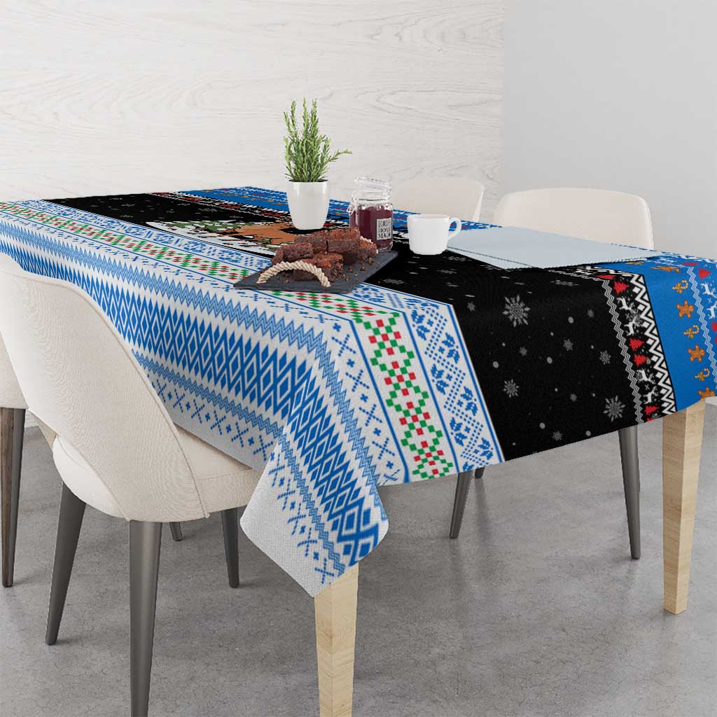 Estonia Christmas Tablecloth with Reindeer Gingerbread Snowflakes National Emblem and Winter Forest - Wonder Print Shop