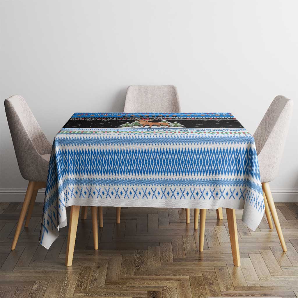 Estonia Christmas Tablecloth with Reindeer Gingerbread Snowflakes National Emblem and Winter Forest - Wonder Print Shop