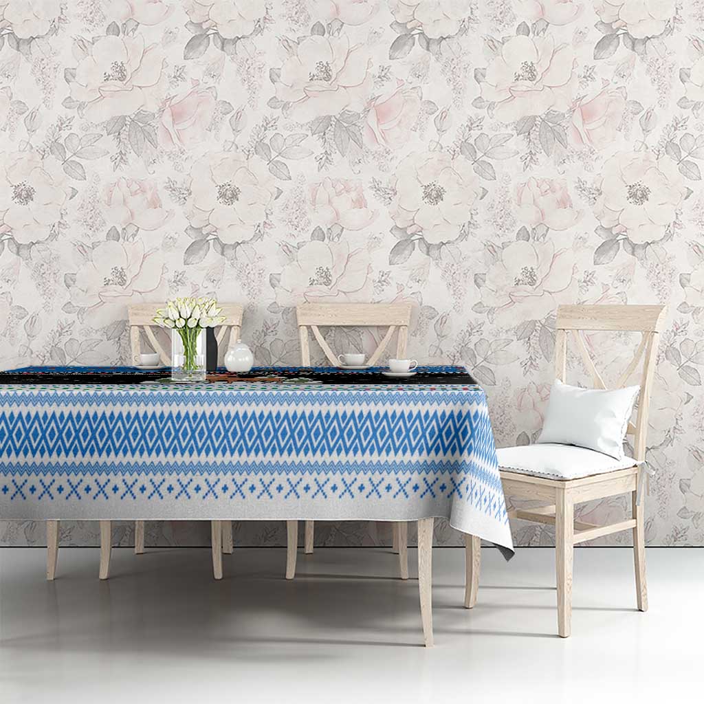 Estonia Christmas Tablecloth with Reindeer Gingerbread Snowflakes National Emblem and Winter Forest - Wonder Print Shop