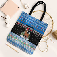 Estonia Christmas Tote Bag with Reindeer Gingerbread Snowflakes National Emblem and Winter Forest - Wonder Print Shop