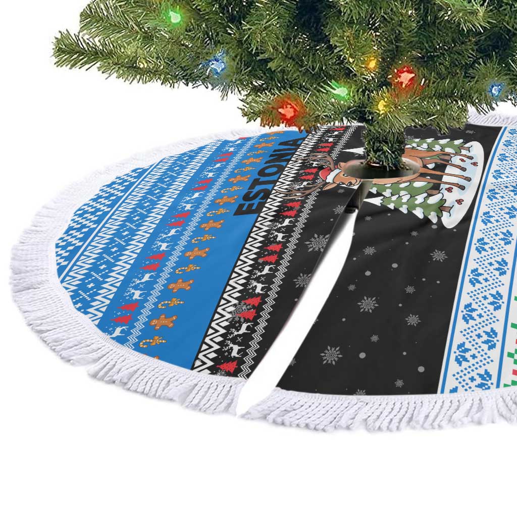 Estonia Christmas Tree Skirt with Reindeer Gingerbread Snowflakes National Emblem and Winter Forest - Wonder Print Shop