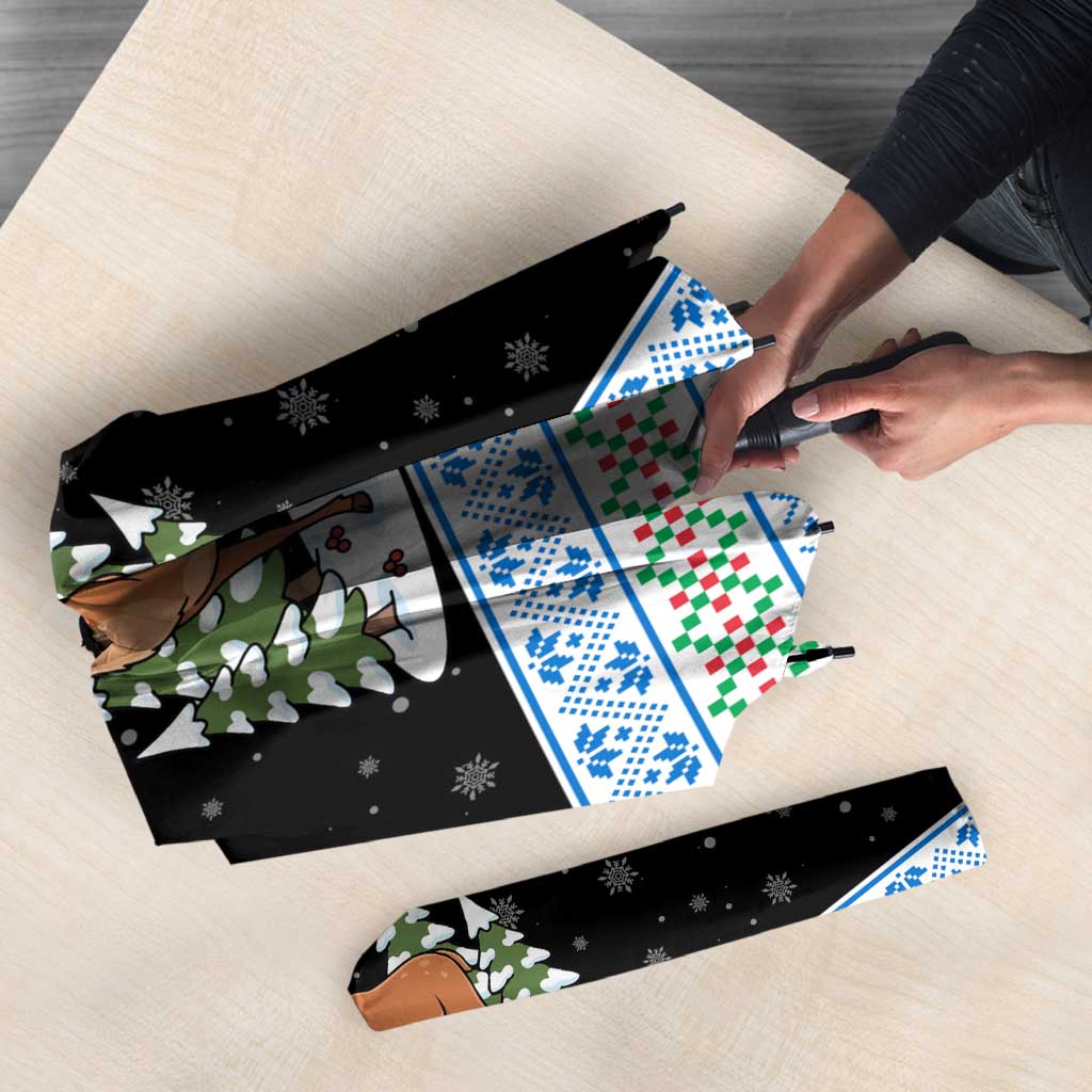 Estonia Christmas Umbrella with Reindeer Gingerbread Snowflakes National Emblem and Winter Forest - Wonder Print Shop