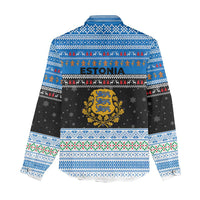 Estonia Christmas Women Casual Shirt with Reindeer Gingerbread Snowflakes National Emblem and Winter Forest - Wonder Print Shop