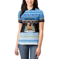 Estonia Christmas Women Polo Shirt with Reindeer Gingerbread Snowflakes National Emblem and Winter Forest - Wonder Print Shop