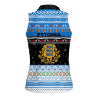 Estonia Christmas Women Sleeveless Polo Shirt with Reindeer Gingerbread Snowflakes National Emblem and Winter Forest - Wonder Print Shop
