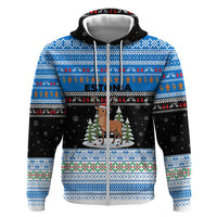 Estonia Christmas Zip Hoodie with Reindeer Gingerbread Snowflakes National Emblem and Winter Forest - Wonder Print Shop