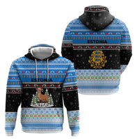 Estonia Christmas Zip Hoodie with Reindeer Gingerbread Snowflakes National Emblem and Winter Forest - Wonder Print Shop