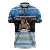 Estonia Christmas Zipper Polo Shirt with Reindeer Gingerbread Snowflakes National Emblem and Winter Forest - Wonder Print Shop