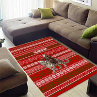 Tajikistan Christmas Area Rug with Santa Riding Snow Leopard National Emblem and Red Holiday Pattern - Wonder Print Shop