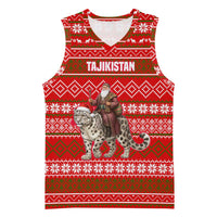 Tajikistan Christmas Basketball Jersey with Santa Riding Snow Leopard National Emblem and Red Holiday Pattern - Wonder Print Shop