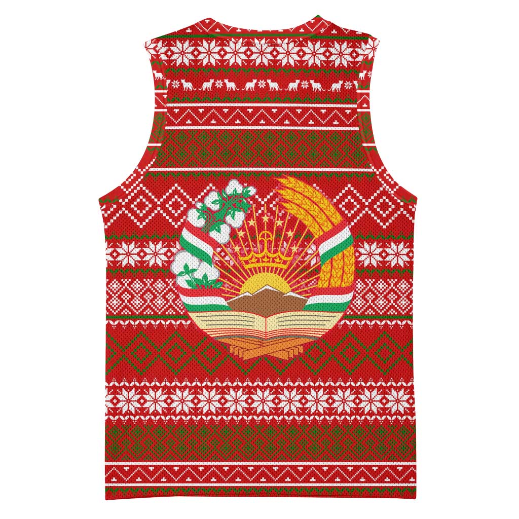 Tajikistan Christmas Basketball Jersey with Santa Riding Snow Leopard National Emblem and Red Holiday Pattern - Wonder Print Shop