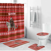 Tajikistan Christmas Bathroom Set with Santa Riding Snow Leopard National Emblem and Red Holiday Pattern - Wonder Print Shop