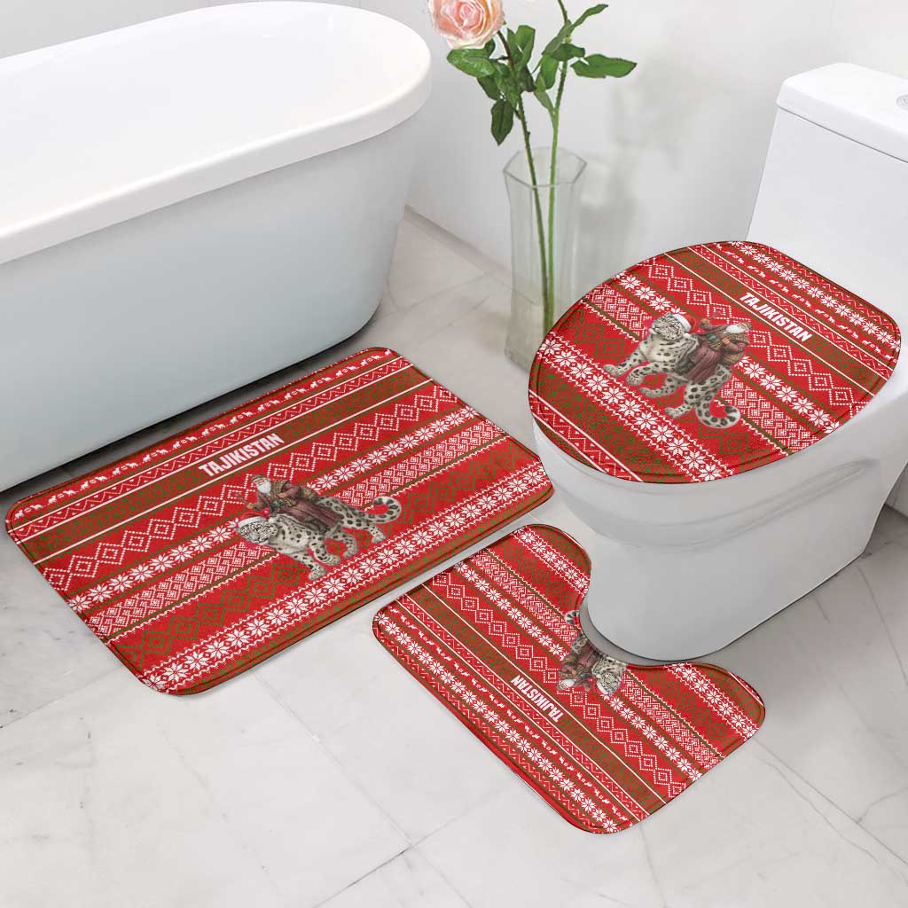 Tajikistan Christmas Bathroom Set with Santa Riding Snow Leopard National Emblem and Red Holiday Pattern - Wonder Print Shop