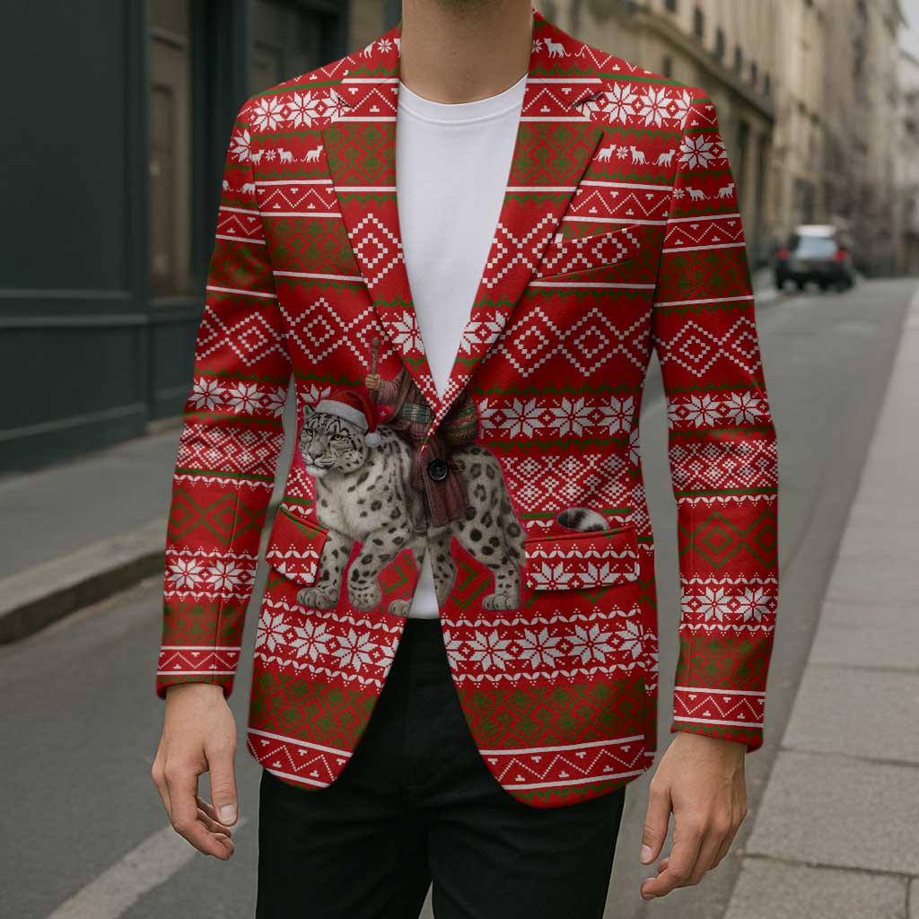 Tajikistan Christmas Blazer with Santa Riding Snow Leopard National Emblem and Red Holiday Pattern - Wonder Print Shop