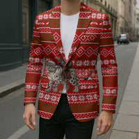 Tajikistan Christmas Blazer with Santa Riding Snow Leopard National Emblem and Red Holiday Pattern - Wonder Print Shop