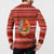 Tajikistan Christmas Button Sweatshirt with Santa Riding Snow Leopard National Emblem and Red Holiday Pattern - Wonder Print Shop