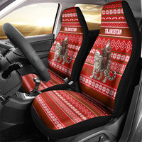 Tajikistan Christmas Car Seat Cover with Santa Riding Snow Leopard National Emblem and Red Holiday Pattern - Wonder Print Shop