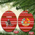 Tajikistan Christmas Ceramic Ornament with Santa Riding Snow Leopard National Emblem and Red Holiday Pattern - Wonder Print Shop