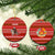 Tajikistan Christmas Ceramic Ornament with Santa Riding Snow Leopard National Emblem and Red Holiday Pattern - Wonder Print Shop