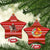 Tajikistan Christmas Ceramic Ornament with Santa Riding Snow Leopard National Emblem and Red Holiday Pattern - Wonder Print Shop