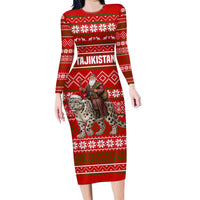 Tajikistan Christmas Family Matching Long Sleeve Bodycon Dress and Hawaiian Shirt with Santa Riding Snow Leopard National Emblem and Red Holiday Pattern - Wonder Print Shop