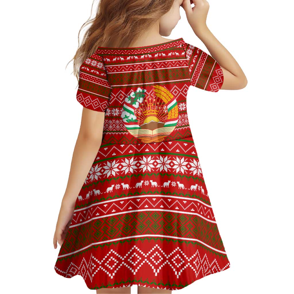 Tajikistan Christmas Family Matching Off Shoulder Short Dress and Hawaiian Shirt with Santa Riding Snow Leopard National Emblem and Red Holiday Pattern - Wonder Print Shop
