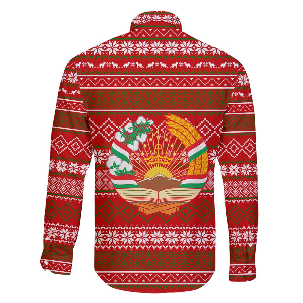 Tajikistan Christmas Family Matching Off Shoulder Short Dress and Hawaiian Shirt with Santa Riding Snow Leopard National Emblem and Red Holiday Pattern - Wonder Print Shop