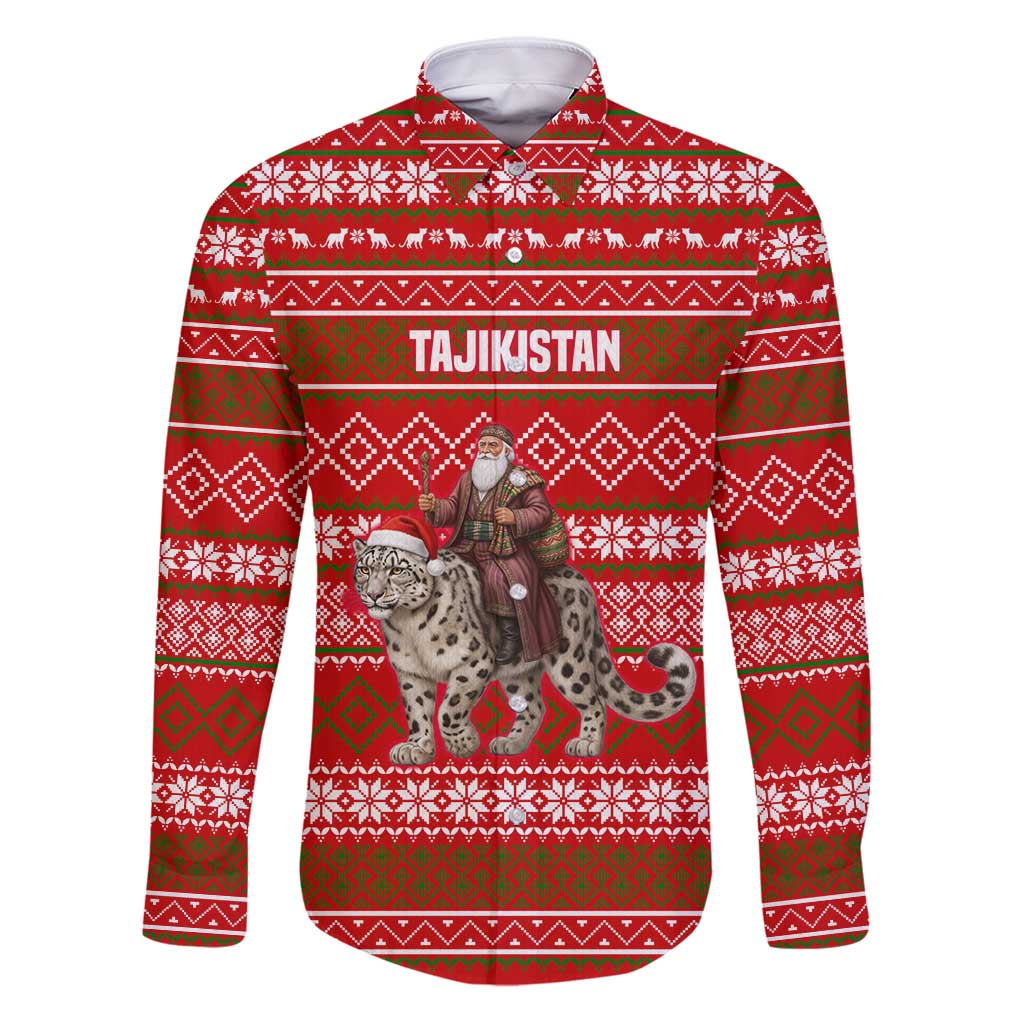 Tajikistan Christmas Family Matching Puletasi and Hawaiian Shirt with Santa Riding Snow Leopard National Emblem and Red Holiday Pattern - Wonder Print Shop